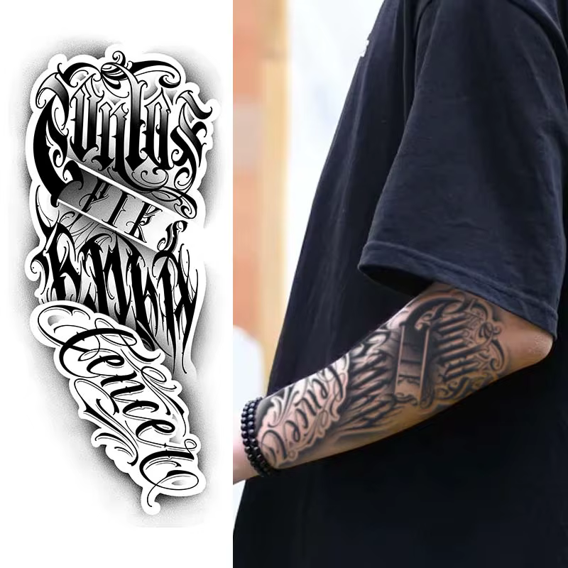 1pc Dark floral waterproof temporary tattoo stickers, lasting 1-2 weeks, simulates semi-permanent fake tattoos