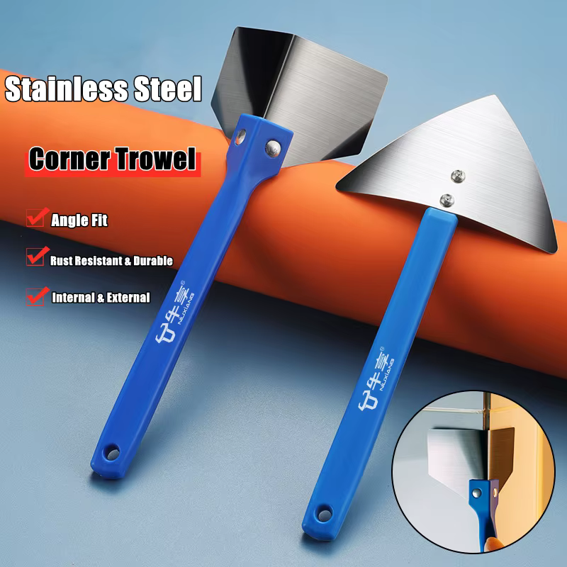 Stainless Steel Spatula Sealing Tools Corner Trowel Plastic Handle Trowel Painting Putty Internal External Corner Putty Scraper