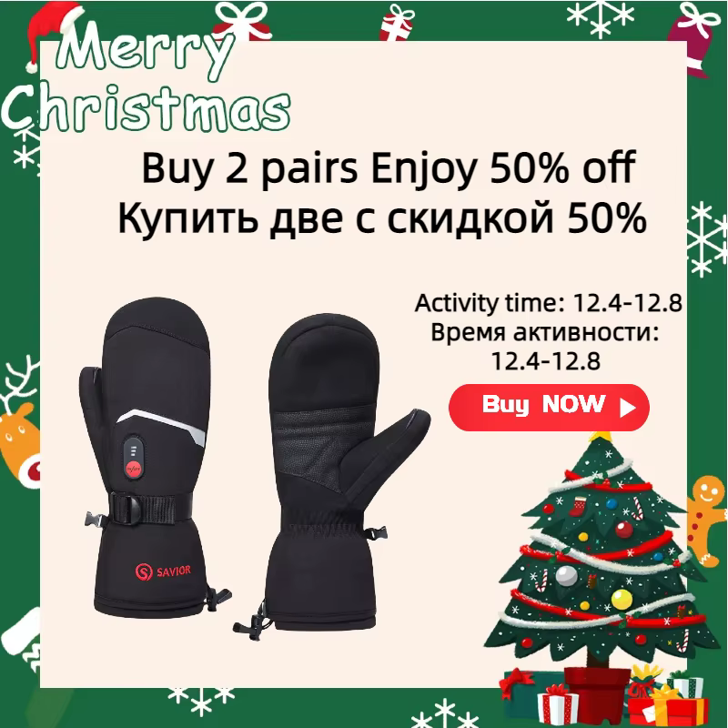 SAVIOR HEAT Winter Heated Gloves for Men Heated Mittens Rechargeable Electric Heated Glove Waterproof Women Ski Shoveling Snow