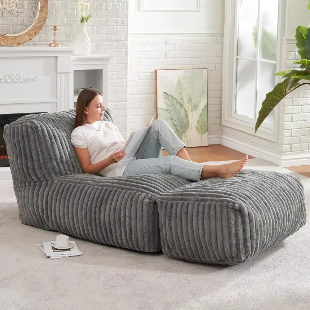 Big Bean Bag Lounger Chairs Large Beanbag Chair for Adults Bean Bag Sofa with Memory Foam Filled for Living Room, Bedroom or