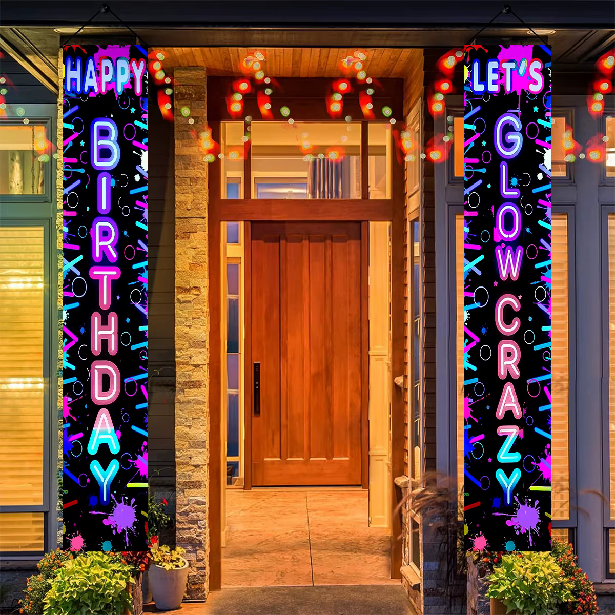 Fluorescent Happy Birthday Door Banner Glow Crazy Party Decor Glow Neon Birthday Party Decoration Black Light Party Supplies