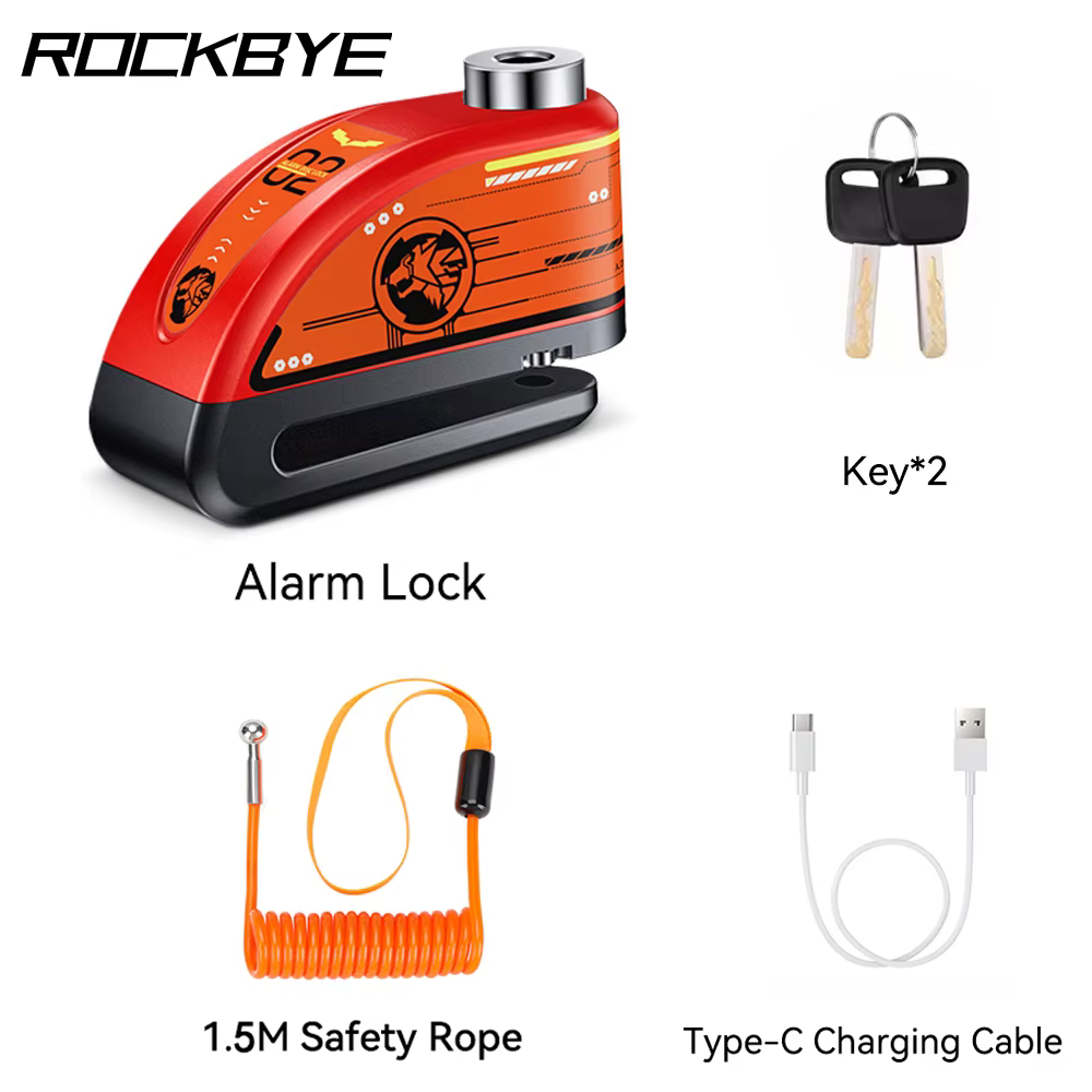 Rockbye Motorcycle Alarm Disc Brake Lock Security Motorcycle Padlock Waterproof 120db Anti-theft Motorcycle Disc Lock Brake Disc