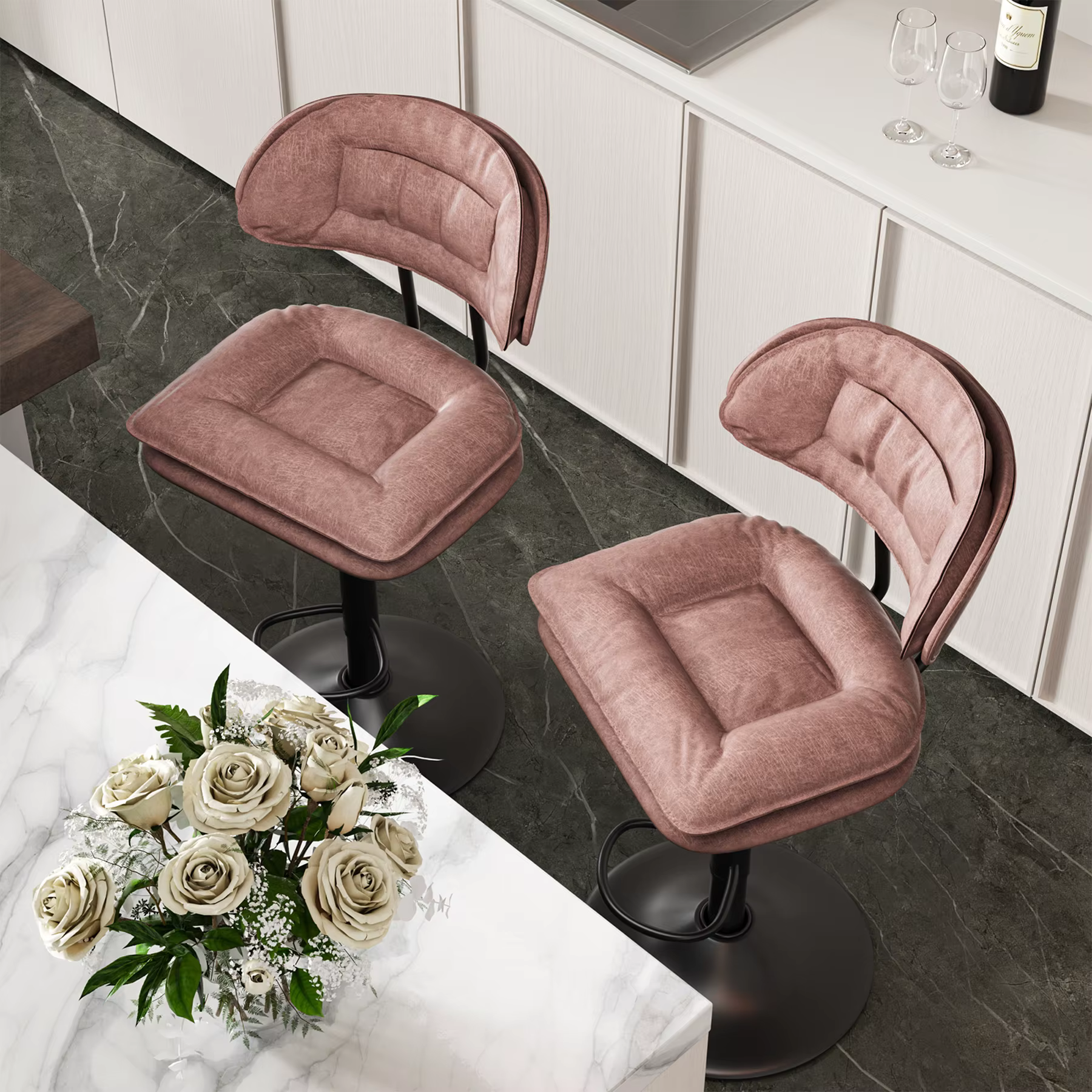 2Pcs Rotating Dining Chair Modern Bar Stools Bar Chairs Simple Backrest Bedroom Dining Room Highchairs Nordic Luxury Dinner Furniture
