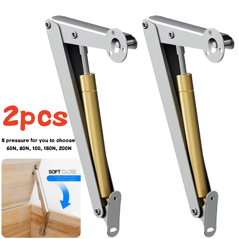 2Pcs Heavy Duty Gas Struts 60N-200N Soft Close Lid Support Hinges Automatic Slow Lowering Safe Pneumatic Lid Lifters Gas Springs