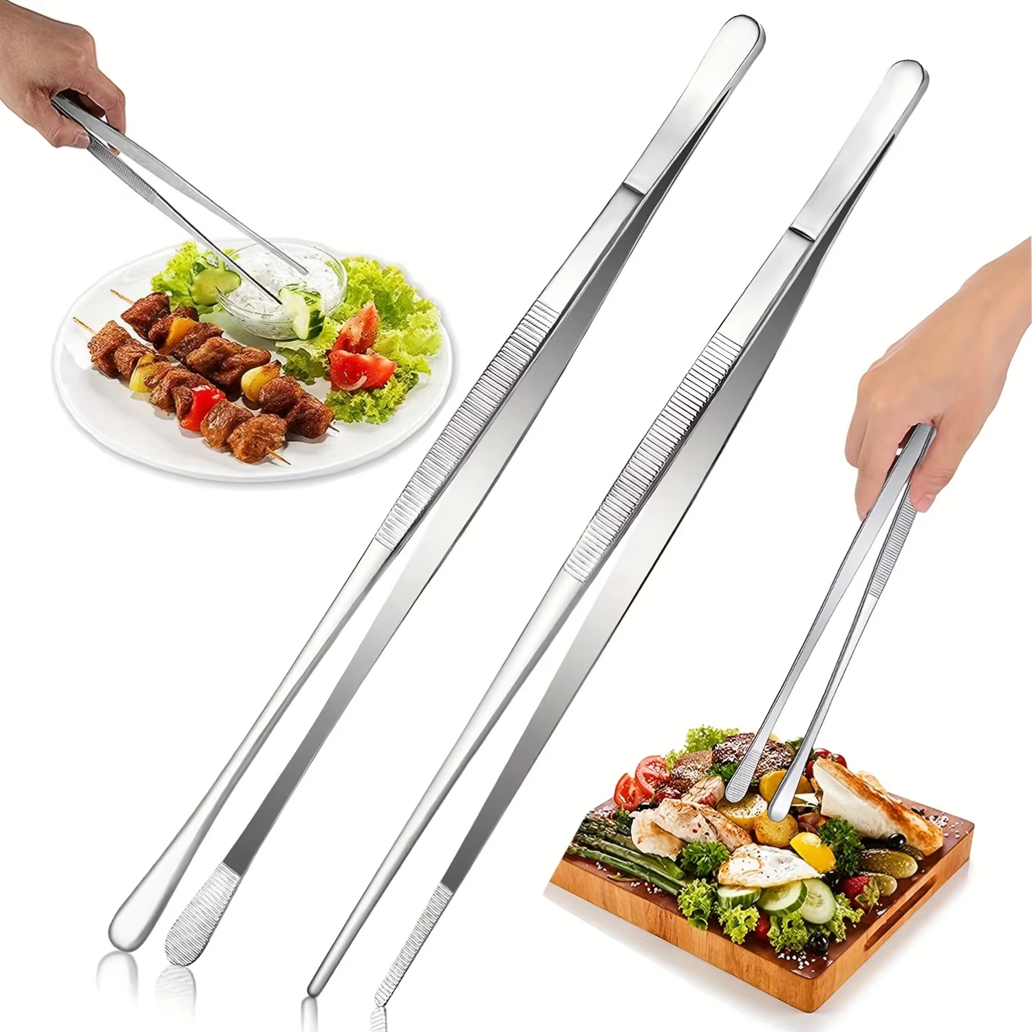 Stainless Steel BBQ Tweezer Tongs - Cooking & Serving Tool, Easy Food Prep