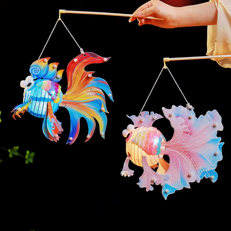 1PCS LED Light Kids Mid-Autumn Festival Lantern Blessings Chinese New Year Glow Handheld Lantern Glowing Koi Carp Fish Lantern