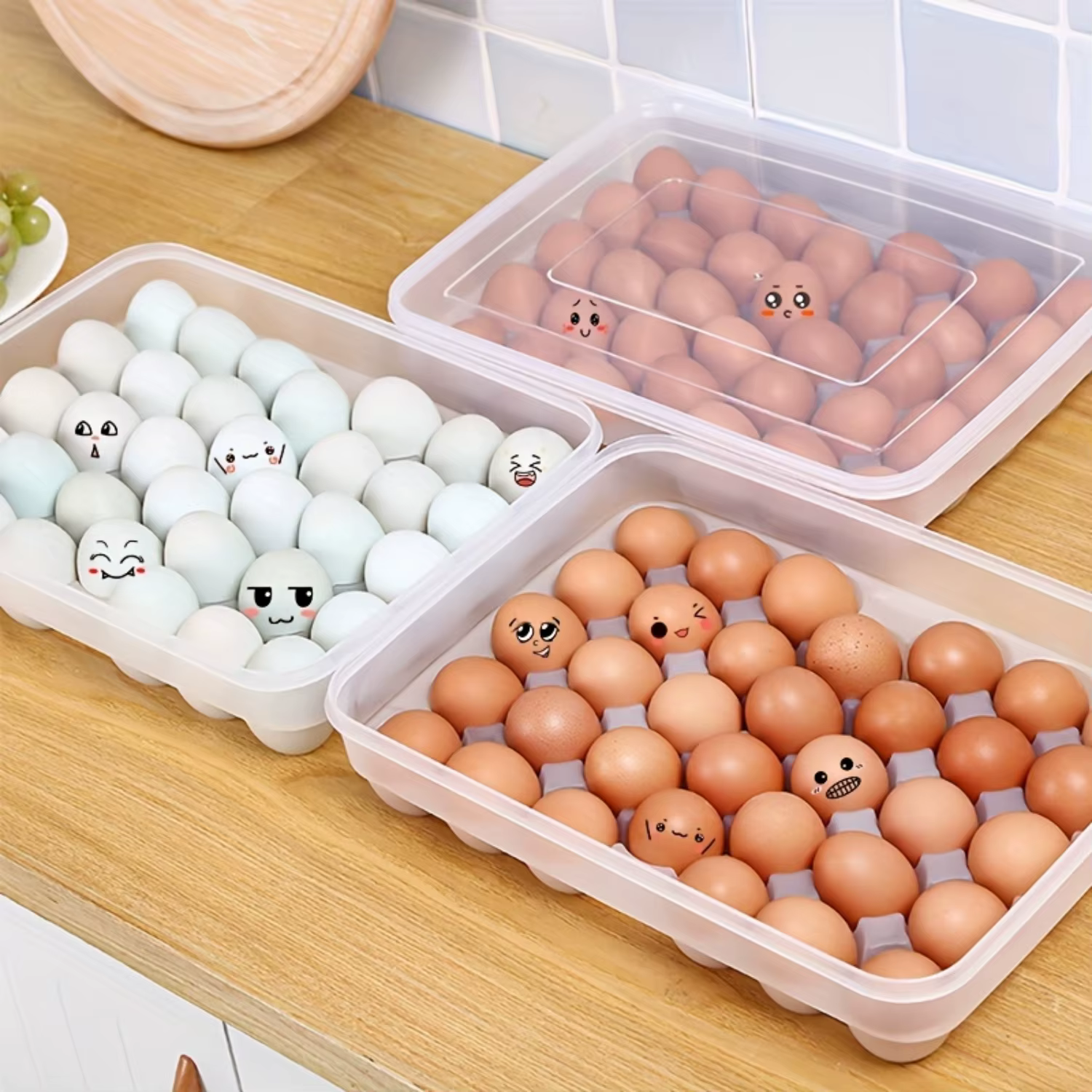 1pc 34-Grid Large Capacity Stackable Transparent Plastic Egg Box with Lid - Space-Saving Refrigerator Egg Holder and Organizer,