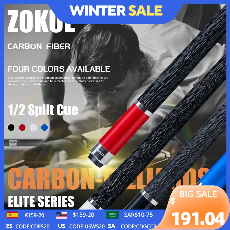 ZOKUE Elite Series Carbon Fiber Pool Cue Low Deflection Full Carbon Technology Cue Stick For Beginner Primary Pool Stick