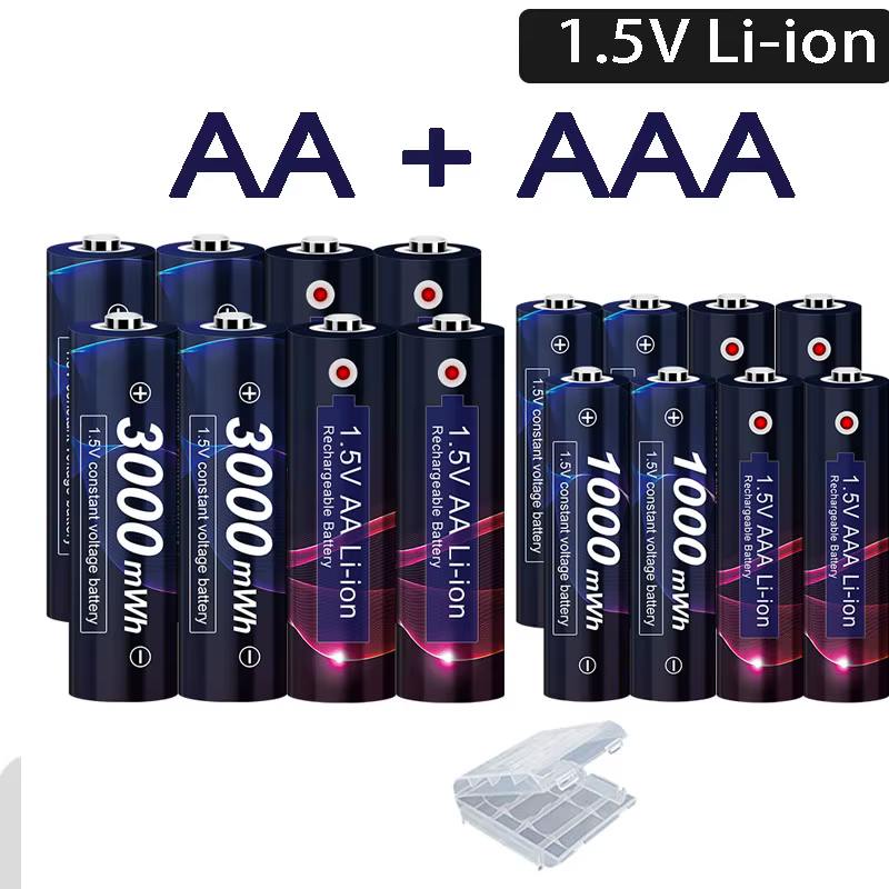 1.5V  AA Rechargeable Battery AA 3000mWh 1.5V AA Li-ion Batteries+ 1000mWh AAA Battery 1.5v AAA Batteries