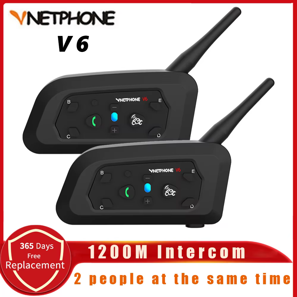 Vnetphone V6 Motorcycle Bluetooth Helmet Headset Intercom 1200M for Motorbike 6 Riders BT Wireless Waterproof Interphone MP3