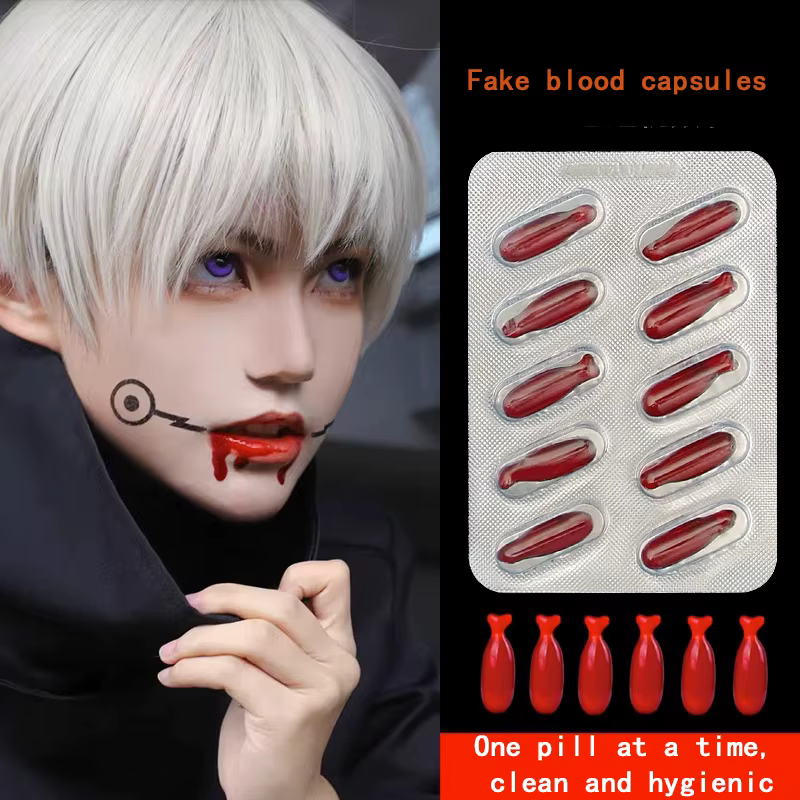 1pcs Realistic Fake Blood Capsules Horror Vampire Costumes Horror Pranks Capsule Halloween Non-Toxic Plasma Pills Supply