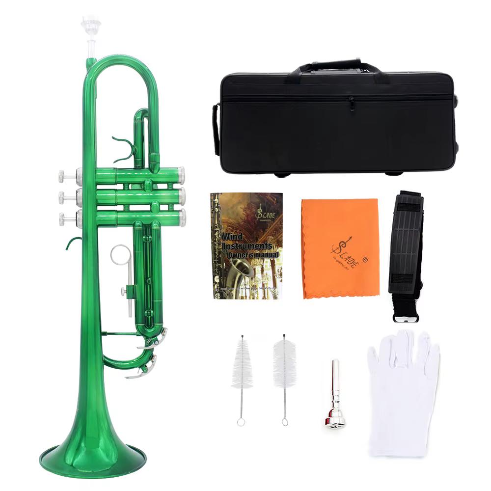 SLADE Bb B Flat Trumpet Brass Material Color Trumpet Musical Instrument With Case Mouthpiece Gloves Cleaning Cloth Strap
