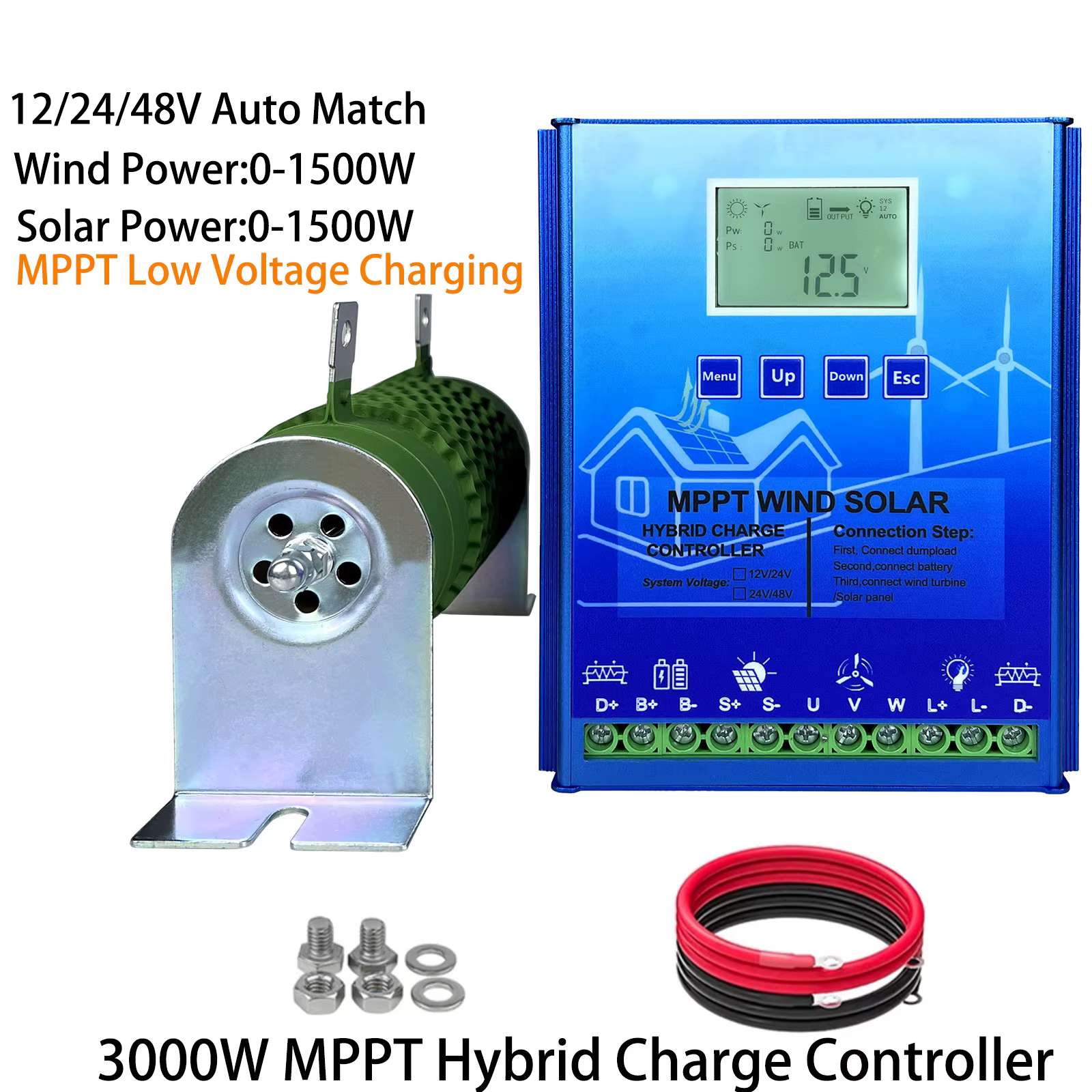 Ship From EU 12V 24V 48V Hybrid Wind Solar Power System Controller Wind Turbine Solar Charge Regulator For 1500W Wind 1500W PV
