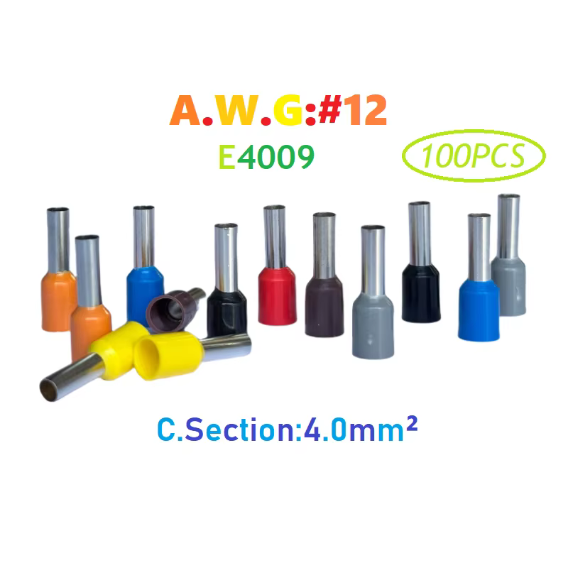 4mm² Tube Crimping Terminal,E4009 Insulated Ferrules Cable Lug, A.W.G.#12 Electrical Wire Connector,Brass End Cord