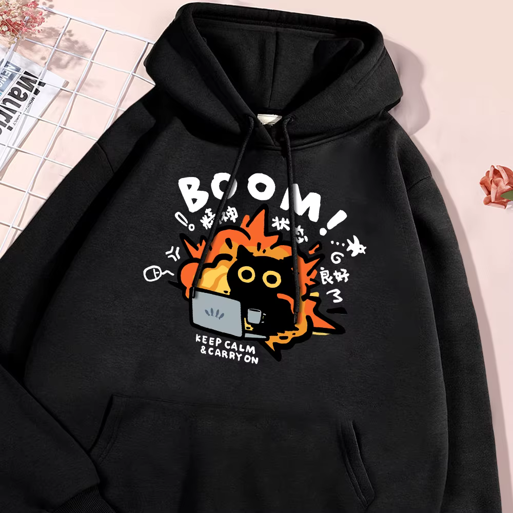 Good Mental State Pure Hoodie Men Cartoon Cat Hoodies Autumn British Style Sweatshirt Hip Hop Soft Comfort Hoody Men's Clothing