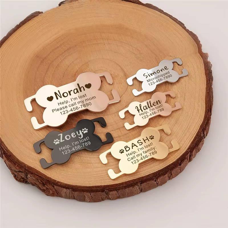 Curved Personalized Pet Dog Tags Shiny Bone ID Tags Engraving Name Kitten Puppy Anti-lost Collar Tag for Dog Cat Nameplate Pets