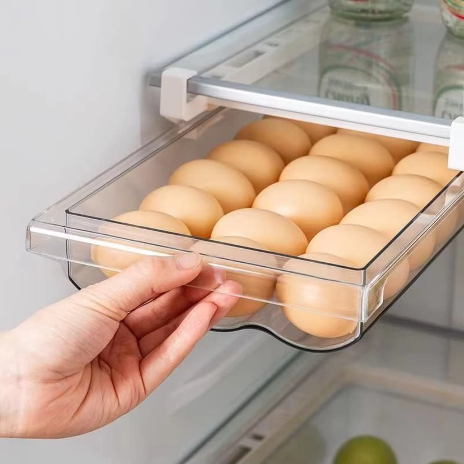 Refrigerator Eggs  Box Plastic Food  Container Pull-out Drawer Holder Kitchen Fridge Fresh-Keeping Organizer Shelf