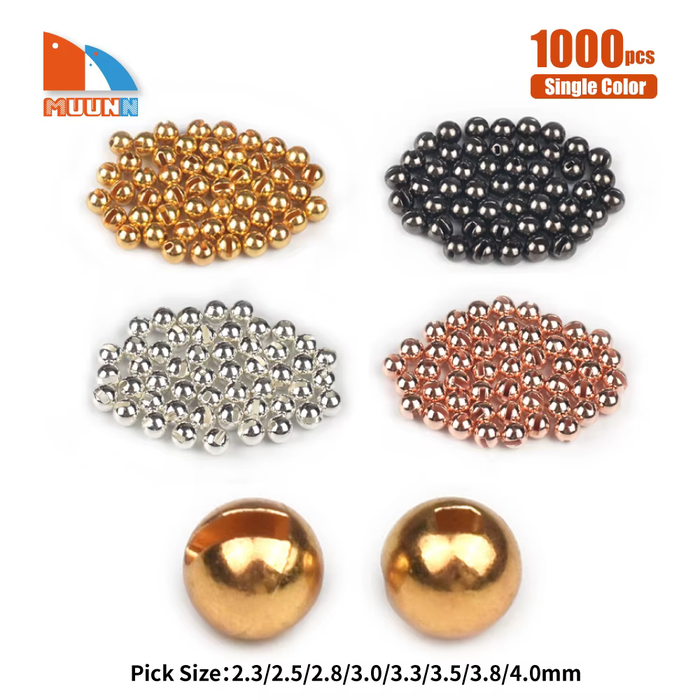MUUNN 1000pcs Tungsten Slotted Beads Fly Tying 1.5mm-4.0mm Material Multi-Color Fly Fishing Tungsten Beads Electroplate