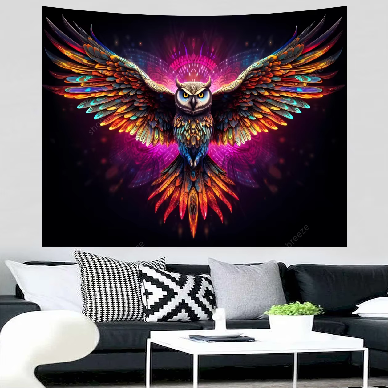 1pc Owl Tapestry, Living Room Wall Hanging, Bedroom Office, Home Decoration, Party Decoration