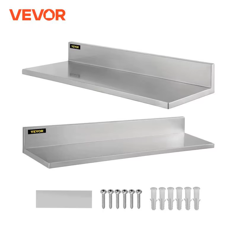 VEVOR Stainless Steel Wall Shelf 8.6'' x 16''/ 24''/ 30'' 44 lbs Load Heavy Duty Commercial Kitchen Shelf w/Backsplash(1pc/2pcs)