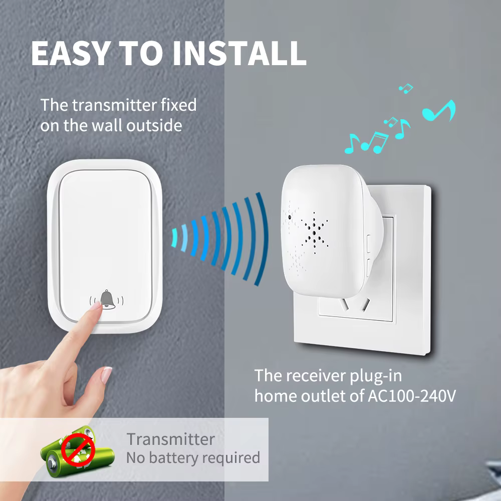 Cerhot Self Powered Outdoor Wireless Doorbell Waterproof Door Ring Chime 150M  Distance 38 Songs Home Welcome Door Bell Sets