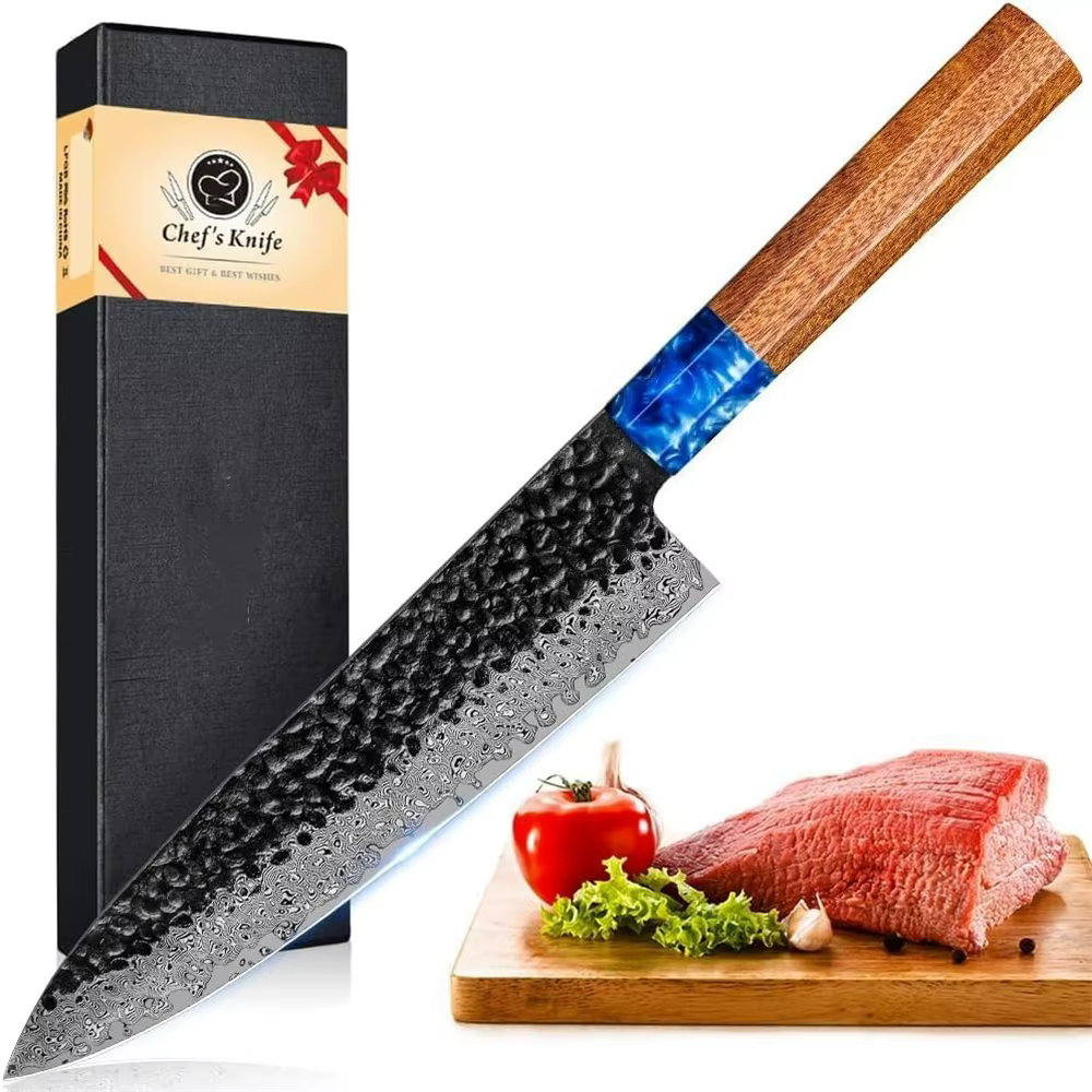 Damascus Knife Damascus Steel Chef Knife 20cm, Professional Hand-Forged Boutique Knife, VG10 67-Layer High Carbon Steel Meat Fis