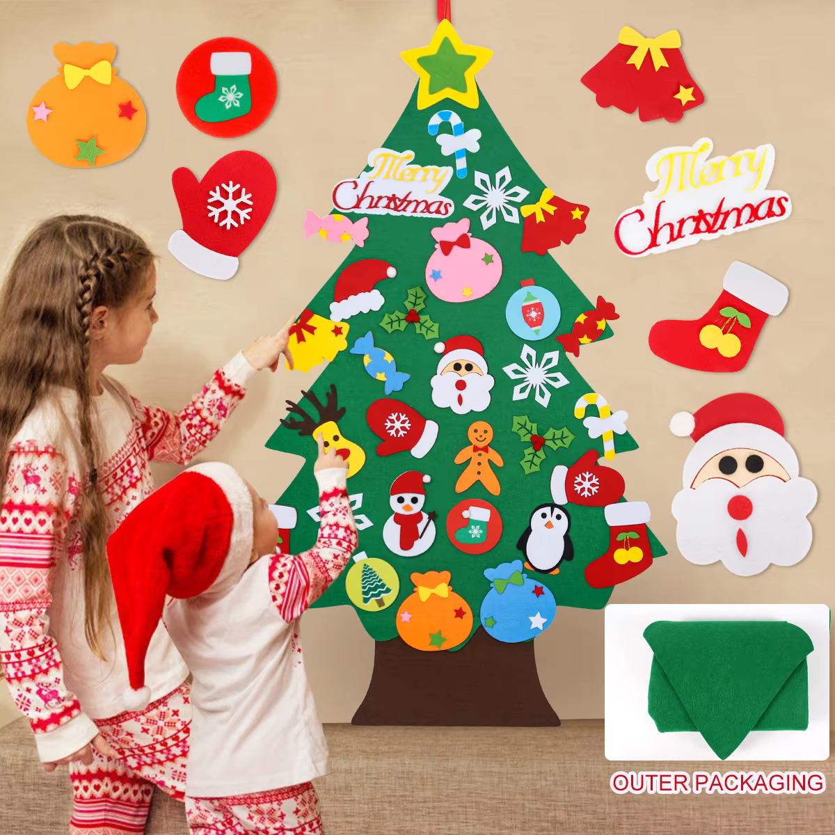 DIY Felt Christmas Tree Merry Christmas Decoration for Home Navidad New Year Gifts 2023 Cristmas Ornaments Santa Claus Xmas Tree