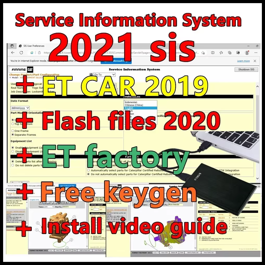 SIS 2021 Caterpillar Full Service + ET CAT 2019 keygen + Flash files 2021 + Factory Keygen +install Video for Cat in 500GHDD