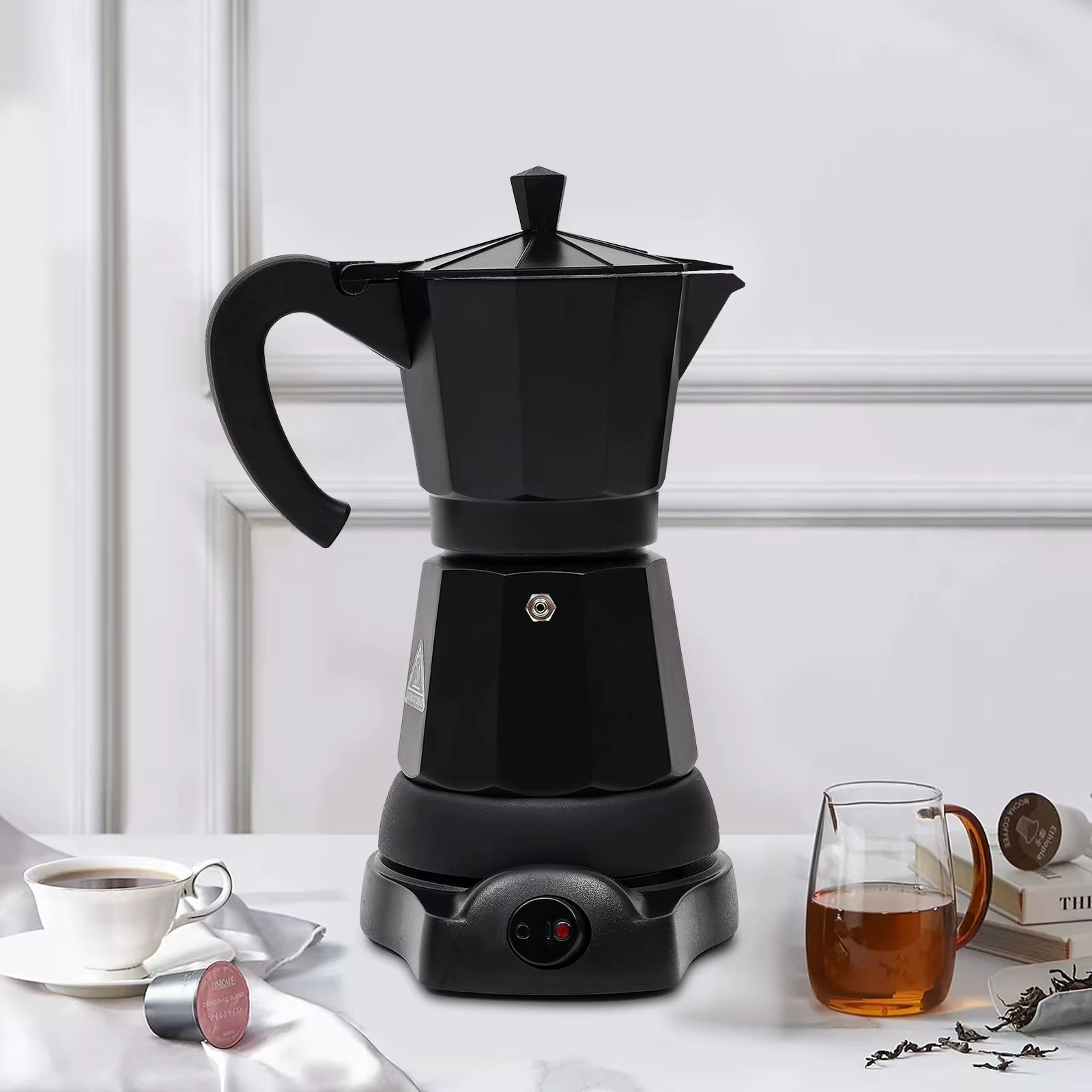 300ml Electric Aluminum Alloy Coffee Machine, Portable Electric Moka Pot W/ Base for Home, Offices, Coffee Shops