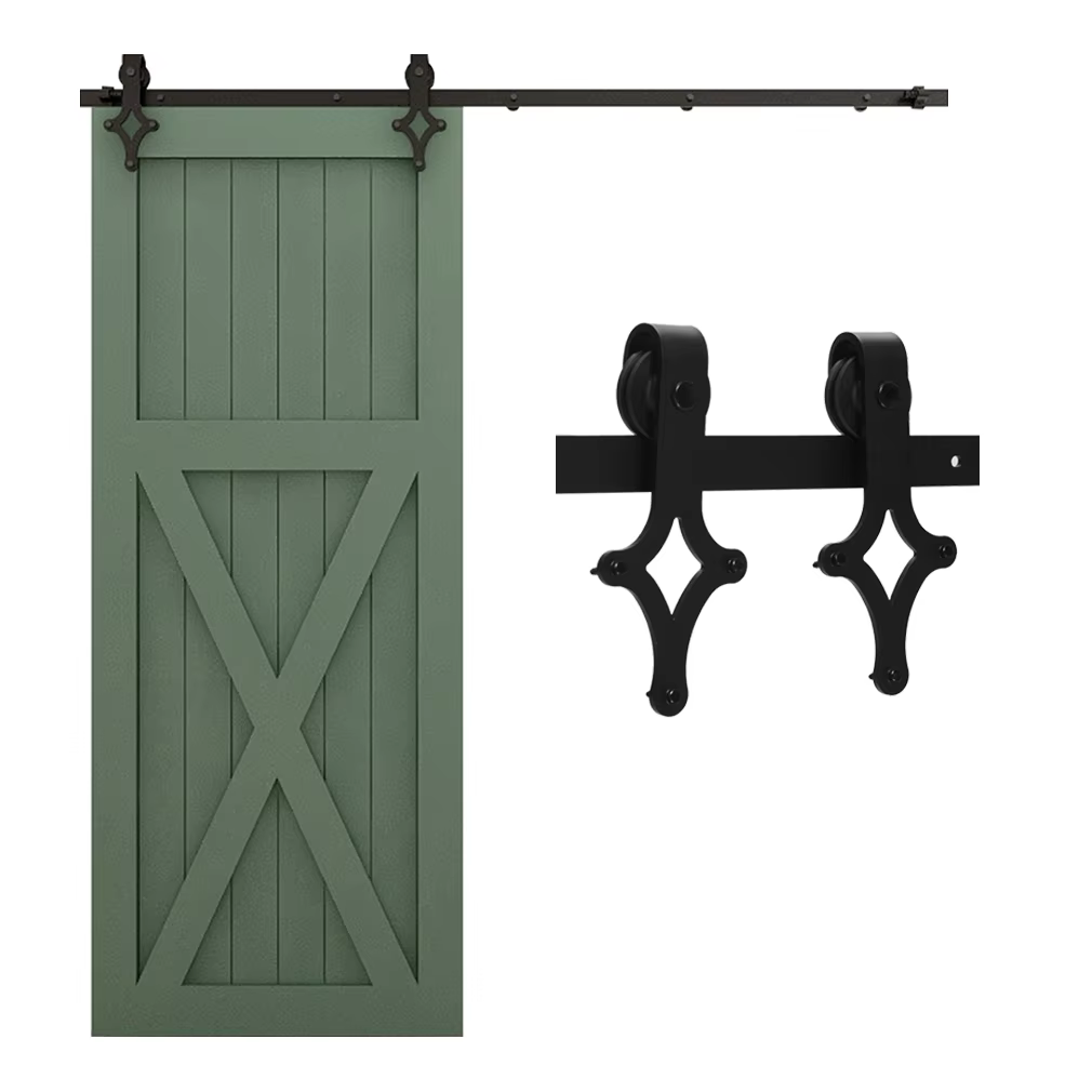 Barn Door Slide Rail Hardware Kit Black Barn Door Hanger System Carbon Steel Door Roller Track Easy to Install + Floor Guide