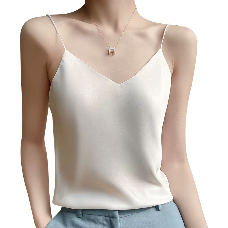 Fashion Silky Camisole Women's Inner With White Bottoming Satin Top Summer V-neck Thin Section