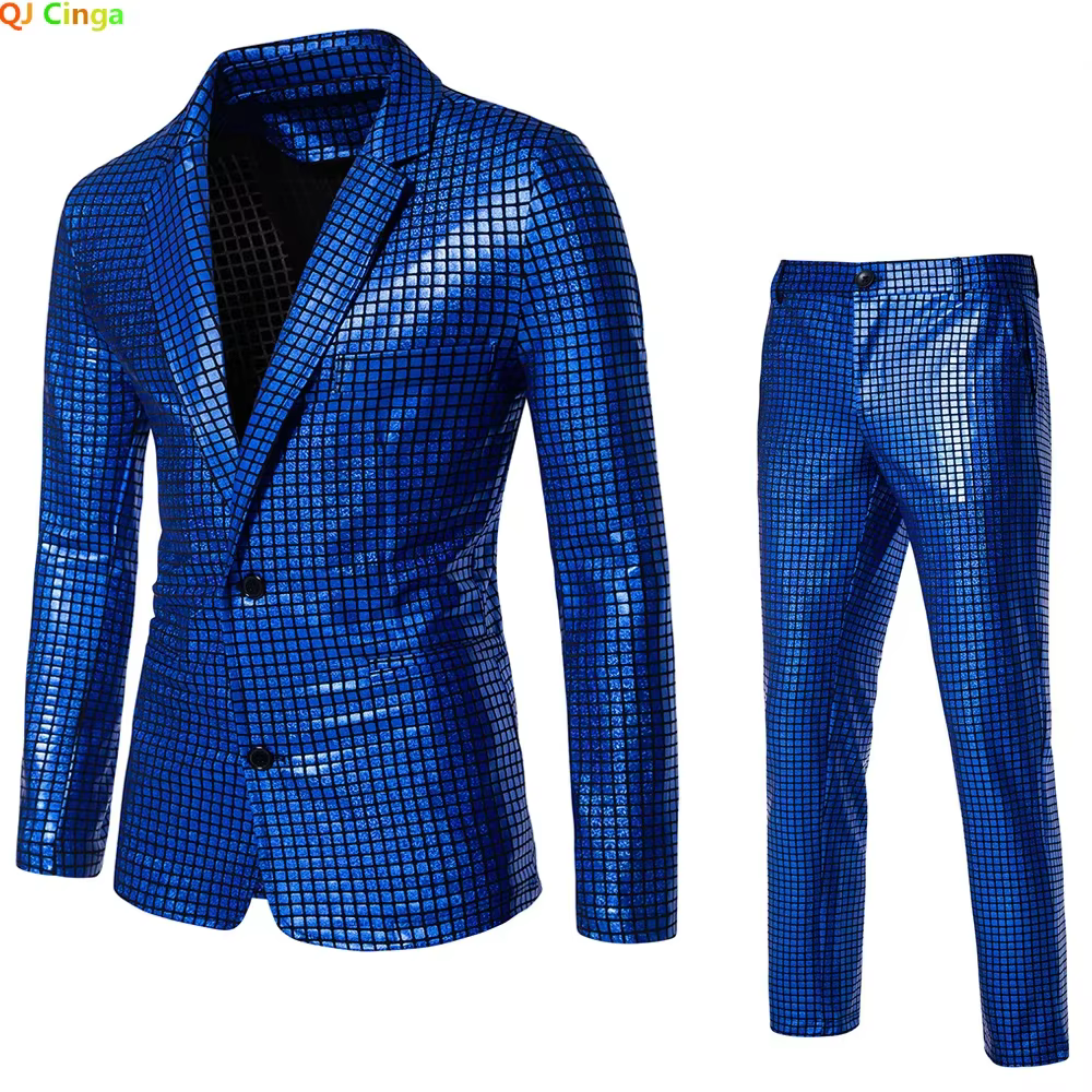 Hot sale sequins hot gold men's disco party stage nightclub shiny cool performance clothes suit jacket European size S-3XL