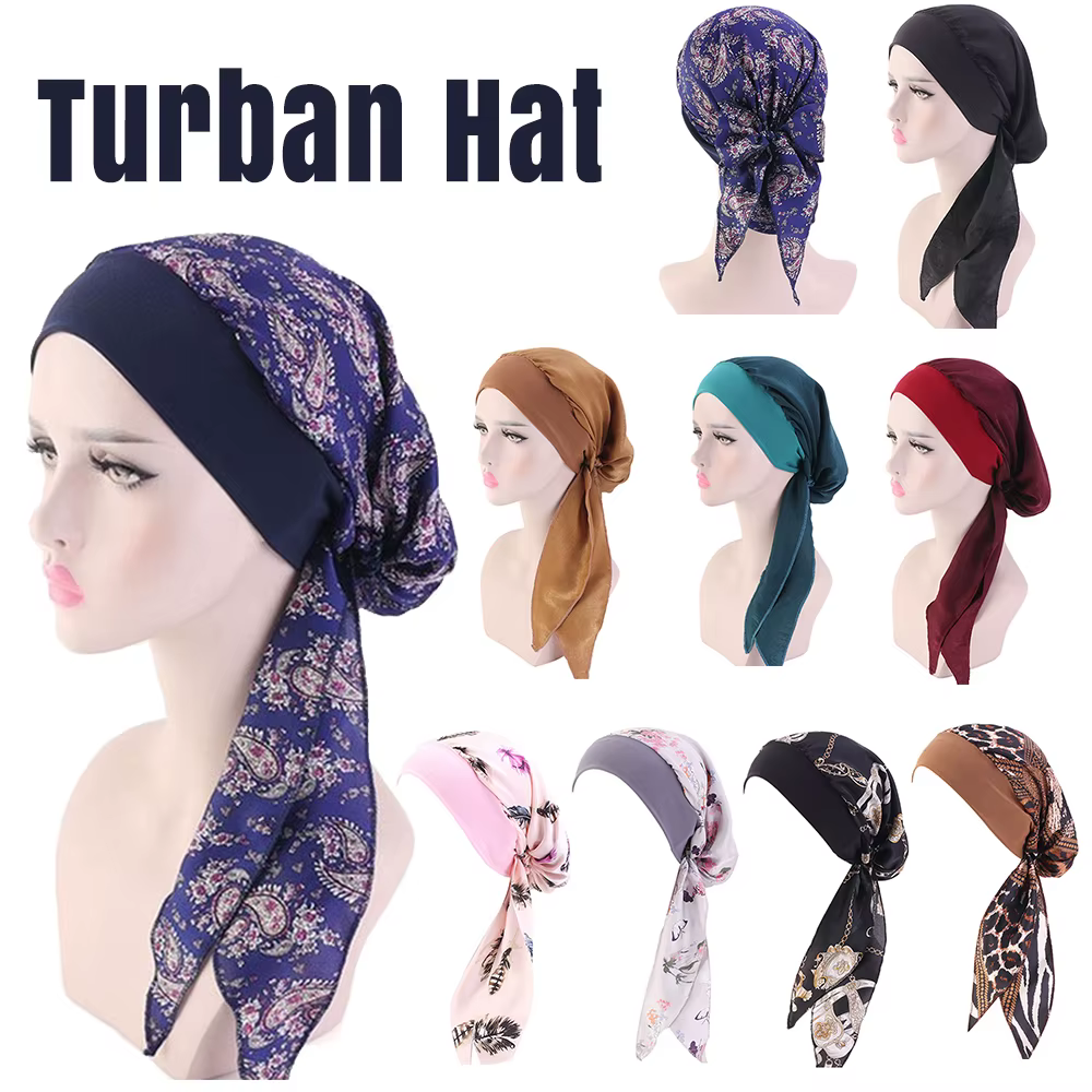 Pre-Tied Turban Hat Headwear Hair Loss Muslim Hijab Cancer Head Scarf Chemo Cap
