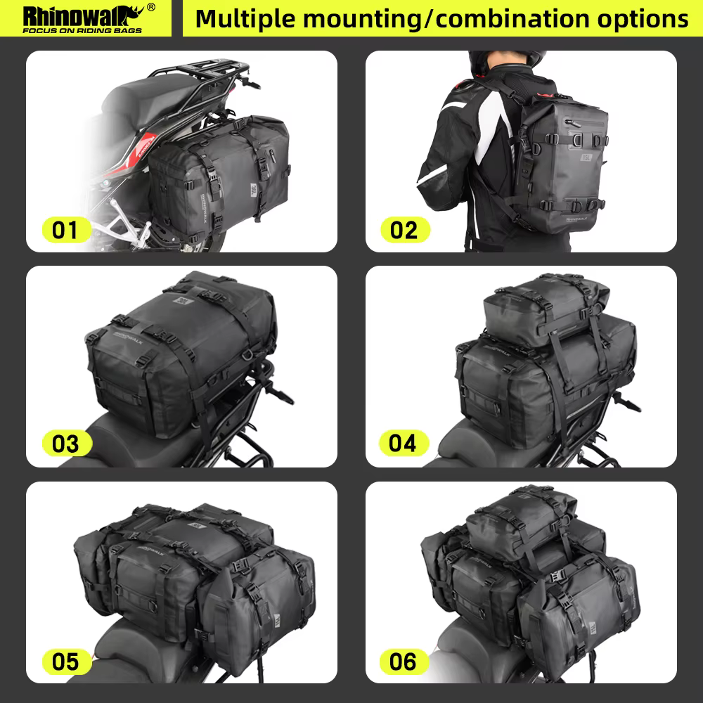 Rhinowalk Motorcycle Tail Bag Waterproof 8L/15L/30L Motor Side Seat Pack Tank Pannier Sadddle Bag Multifunctional Travel Luggage
