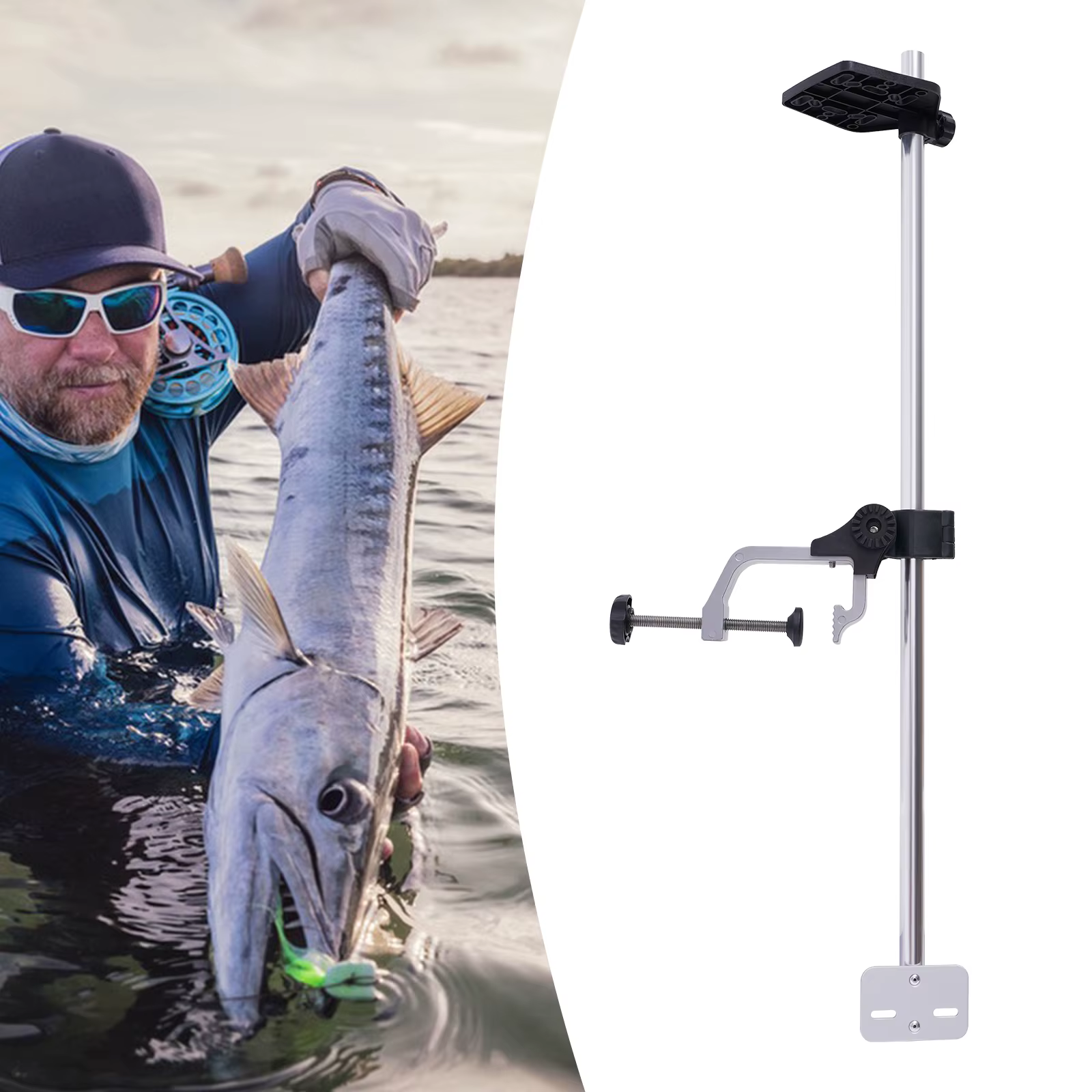 Universal Portable Fish Finder, Transducer Bracket +Fishfinder Mount, 360° Rotation Adjustable Transducer Mount Bracket for Boat