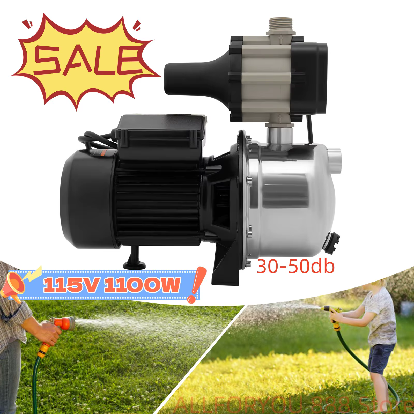1100W Shallow Well Pump For Garden Booster Jet Pumping With EPC-1 Controller 1200 GPH 115V