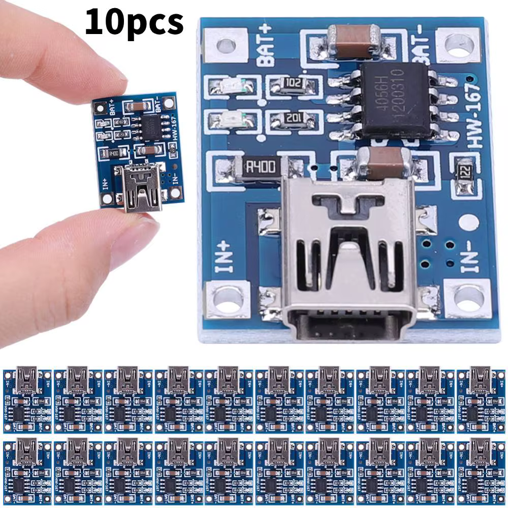 10pcs 5V 1A 18650 TP4056 Lithium Battery Charger Module Charging Board With Protection Dual Functions 1A Li-ion