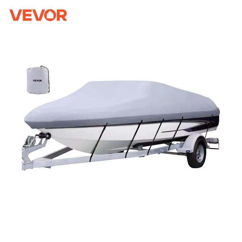 VEVOR 14-28 FT V Hull Waterproof Boat Cover 3 Layer Oxford Fabric All-Season Protection With Storage Bag 5Pcs Adjustable Straps