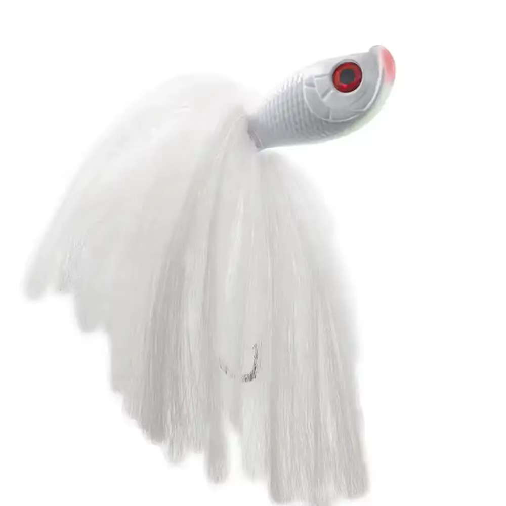 Hot Sale 2pcs Metal Head Nylon Skirts Fishing Lures 6 oz White Color Nylon Hair Jig Baits Mojo Jigs for Saltwater Fishing