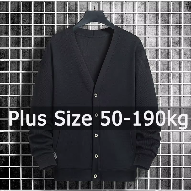 Plus Size Sweater Cardigan Men Knitted Tops 9XL 8XL 50-190kg Autumn Winter Solid Color Long Sleeve Sweaters Big Size Clothing