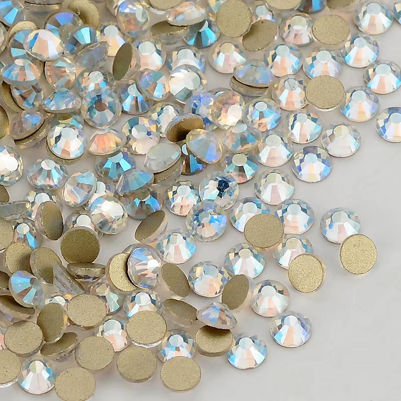 SS3-SS50 Blue Moonlight Glass Flatback Rhinestone Glitter Round Golden Bottom Glue On Crystal Stones for Fabric Dress Decoration