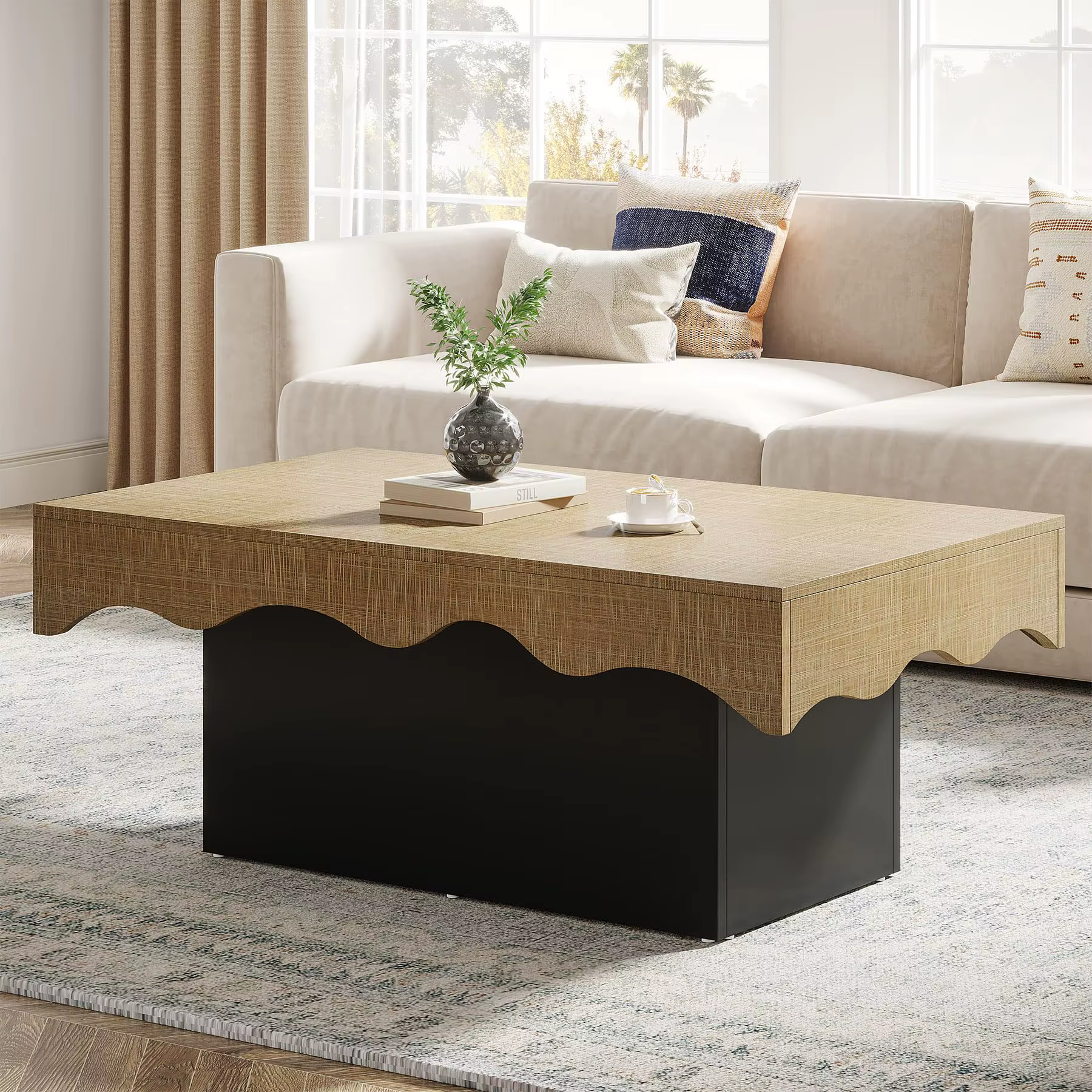 Tribesigns Farmhouse Coffee Tables for Living Room, 45 Inch Rectangular Rustic Classic Cocktail Table, Wooden One Style Fits All