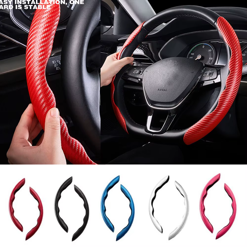 1Pair Carbon Fiber Leather Car Steering Cover 1K Micro Fiber Leather PVC Wheel Booster Cover Non-Slip Universal