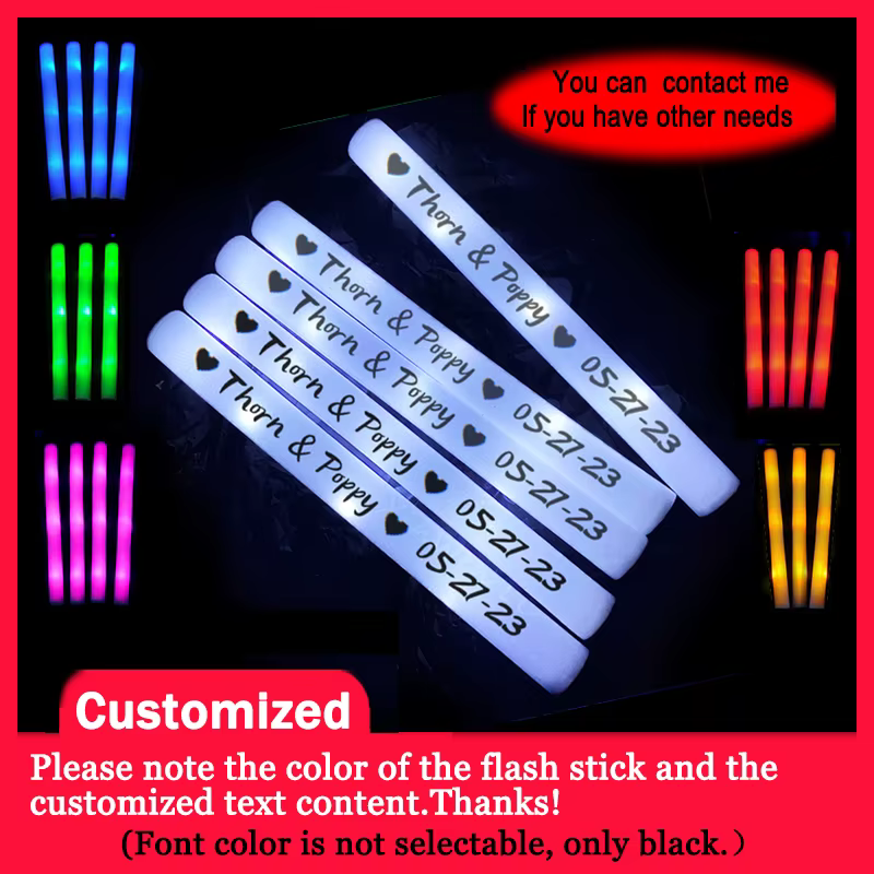 30/40/60/100/120Pcs RGB LED Glow Foam Stick Bulk Colorful LED Glow Sticks  Cheer Tube Dark Light Birthday Wedding Party Supplies
