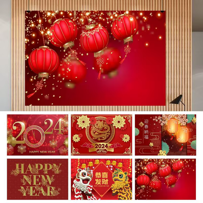 Happy Chinese New Year Backdrop Year Of Dragon Photography Backdrop 2024 Spring Festival Banner Lunar New Year Backdrop decor