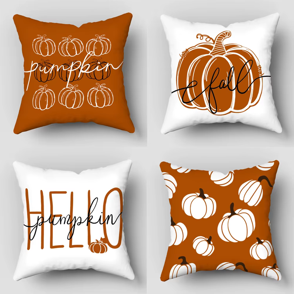 4-Pack Halloween Throw Pillow Covers 45X45cm Ghost Pumpkin Bat Pattern Ideal for Sofa, Bed, Car, Living Room Home Decor