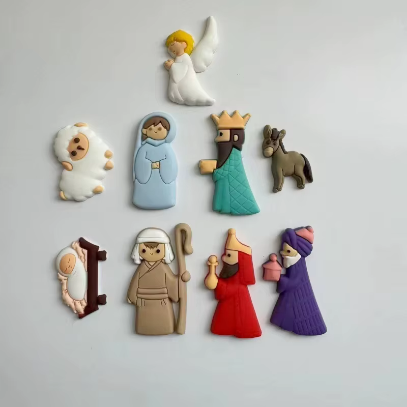 9Pcs Cartoon Fridge Magnet PVC Personality Mini Statue Refrigerator Magnets Christmas DIY Accessories Message Sticker Home Decor