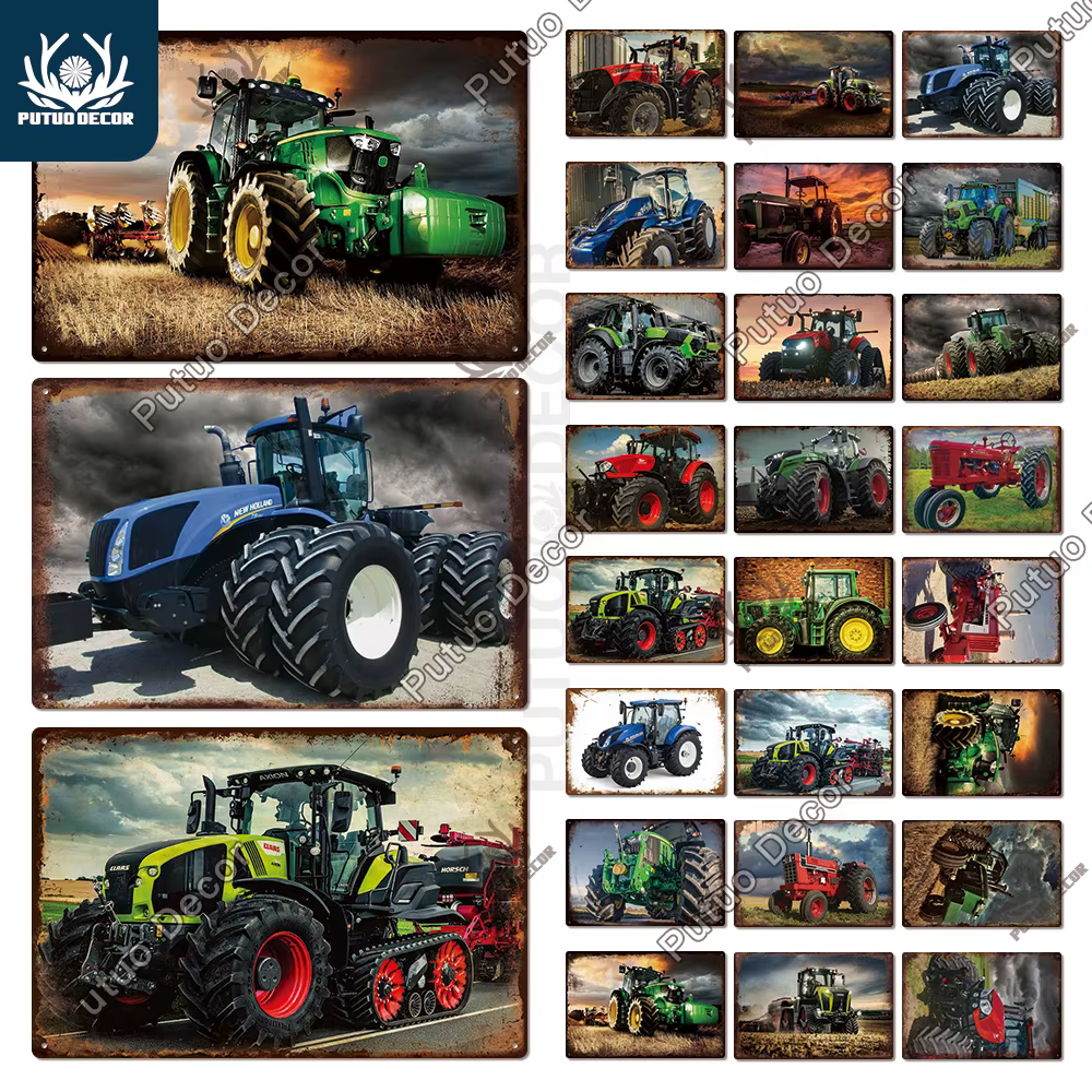 Putuo Decor Agricultural Vehicle Retro Tin Sign Vintage Metal Sign Decorative Plaque Garage Farm Pub Living Room Wall Decor