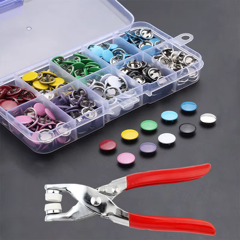 50/100 Metal Prong Snap Button Hollow Press Prong Fastener Studs with Pliers Tool Set Kits for Clothes Garment Sewing Bags Shoes