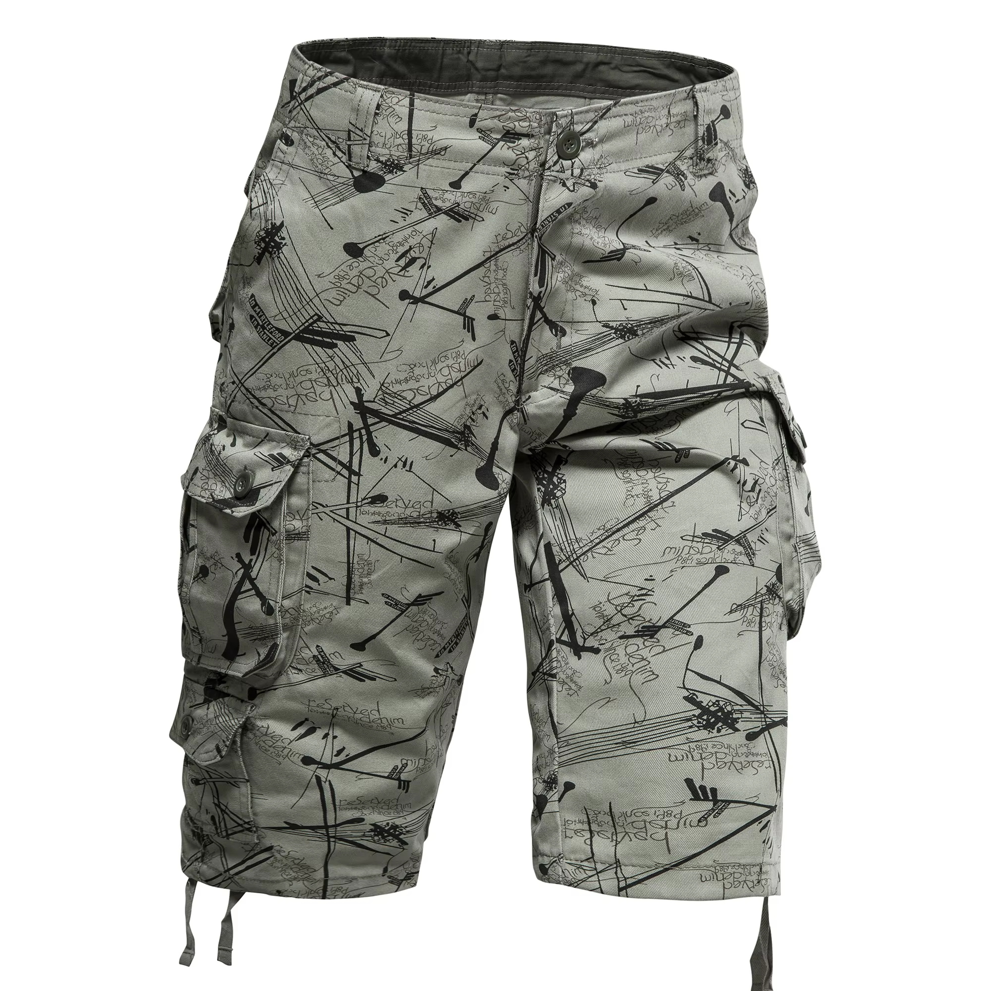 Men Shorts Print Cargo Tactical Fashion Y2K Summer Hiking Baggy Cotton Work Camo Mountaineering Cropped Knee Length Pants